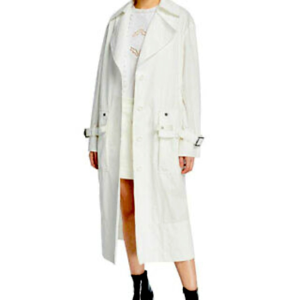 🥳🎉HOST PICK NWT Coach Long Military Coat White cotton blend belted Size 4 - Picture 1 of 6
